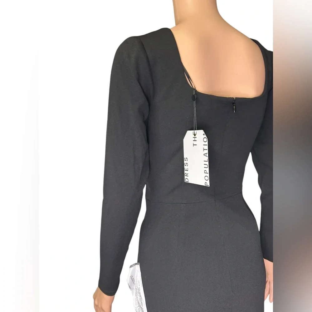 DRESS THE POPULATION womens SONIA black size small long sleeve dress size S NWT - Picture 6 of 13